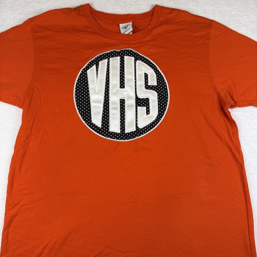 Vintage 90's One Of A Kind! Varsity Label Men's Embroidered T-shirt Large Orange